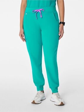 Women's figs Teal Jogger Scrub Pants with Pink Drawstring